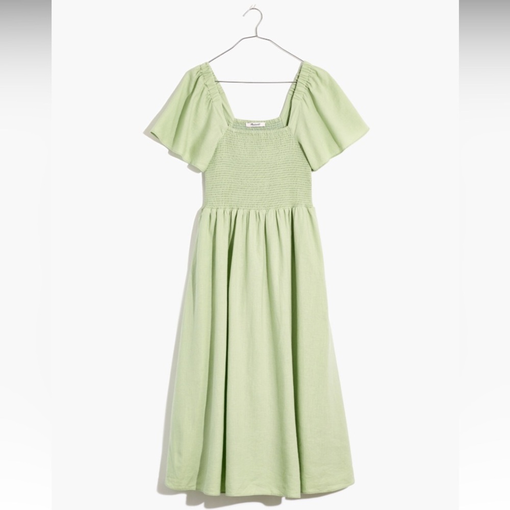Madewell Linen-Blend Lucie Smocked Midi Dress